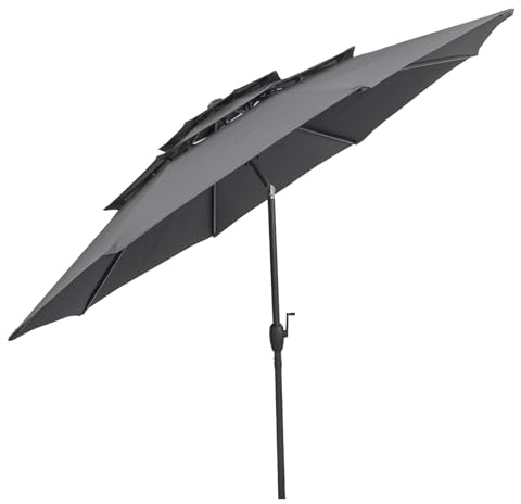 FANTASK 300 cm Sonnenschirm, Gartenschirm windfest stabil beidseitig um 30° knickbar, Marktschirm mit Kurbel, UV-Schutz, Balkonschirm belüftet, Terrassenschirm für Terrasse, Garten (Grau)