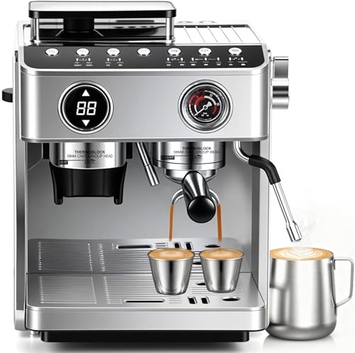 MoraRise Professional 20-Bar Bean to Cup Coffee Machine with Grinder, Milk Frother - 2800W Double Boiler Espresso Machine - Automatic Stainless Steel Coffee Maker, 30 Grind Levels, Cleaning Kit