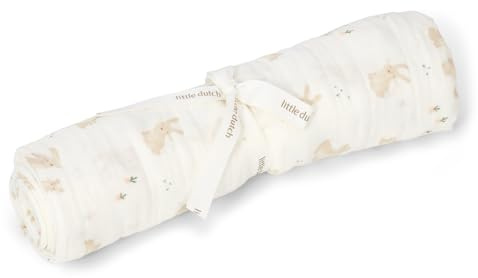 Little Dutch Pucktuch Swaddle Tuch - Decke Musselin Baby (120x120 cm) - Baby Bunny weiß - Newborn Naturals