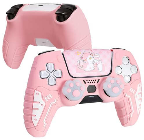 DLseego Protective Cover for PS5 Controller,Ergonomic Grip Design Controller Shell,Silicone Anti-Slip Protector Skin with 2PCS Thumb Stick Caps and 1PCS Touch Pad Sticker,Pink