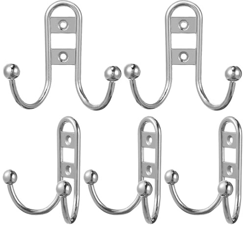 WATIIFUFU Set 5 Ganci da Muro in Lega di Zinco Argento Stile Europeo, Doppio Appendino Resistente a Ruggine e Graffi, per Soggiorno e Cucina