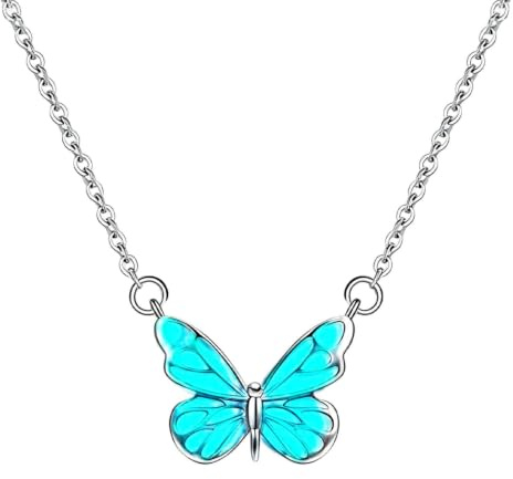 Collar con colgante – Pulsera con azul que se ve en la oscuridad, collar con | Pulsera y collares ajustables con mariposas azules que brillan en la oscuridad, colgante de plata para