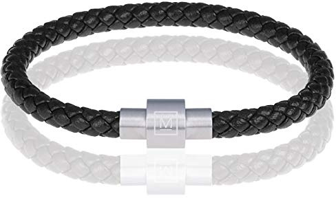 Memphis armband läder med rostfritt stål svart silver - 24 cm