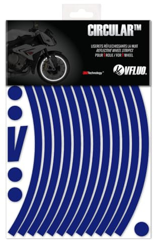 VFLUO CircularTM, Motorrad Retro reflektierende Felgenrandaufkleber Kit (1 Felge), 3M TechnologyTM, 10mm breit (XL), Blaue nacht