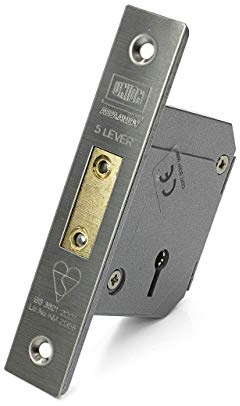 Union/Chubb 3G114E - 5 Lever Deadlock - BS3621:2007-67mm Case - Satin Chrome - Heavy Duty Deadlock - Supplied with 3 Extra Keys Free of Charge Worth Over £14.40