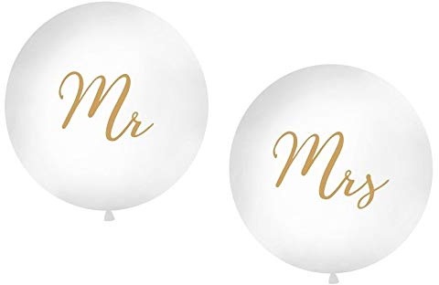 Riesen Hochzeits-Ballons XXL Mr & Mrs in Weiß & Gold - Durchmesser ca. 1m - Inhalt 2 Stück - Hochzeits-Deko