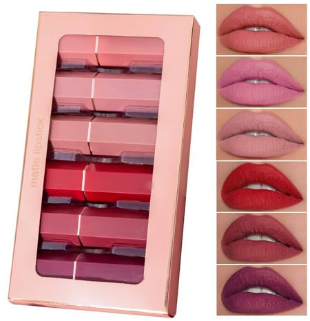 Set di rossetti opachi GL-Turelifes da 6 pezzi Kit rossetto rosso vellutato Impermeabile a lunga tenuta Levigante Tazza antiaderente Rossetti colori sexy con confezione regalo