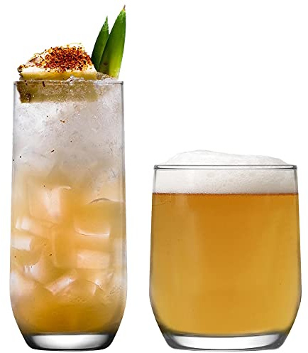 LAV 12pc Clear Sude Glassware Set - Mixed Glass Highball Cocktail Gin Glasses and Water Whiskey Drinking Tumblers