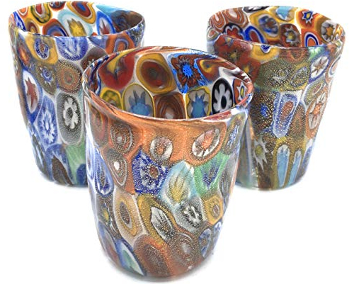 Vaso veneciano de Murrina con hoja de oro y cristal de Murano, fabricado en Italia (3 vasos)