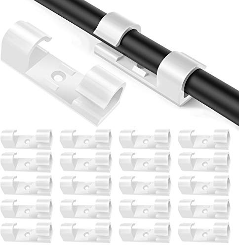 20 Piece Self-Adhesive Cable Clips, Cable Management, Electric Wire Organiser, Plastic Cable Organiser Clip for Securing Cables, White