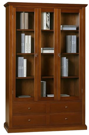 Mar.c.a. Design Vitrinskåp, dålig konst, ram massivt poppelträ och MDF 2 glasdörrar 4 lådor, färg mörk valnöt - mått 119 x 40 x 186 cm