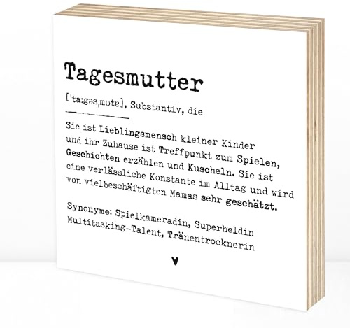 Wunderpixel® Holzbild Definition Tagesmutter - 15x15x2cm zum Hinstellen/Aufhängen, Fotodruck mit Spruch auf Holz - schwarz-weißes Wand-Bild Aufsteller Zuhause Büro zur Dekoration Geschenk-Idee