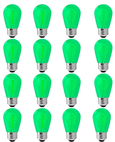 Lxcom Lighting 16 Pcs 1 watt Green S14 LED Bulb,Christmas Replacement Bulb,10 watt Equivalent, E26 Medium Base Decorative Vintage Filament String Lights for Patio Outdoor Light Bulbs