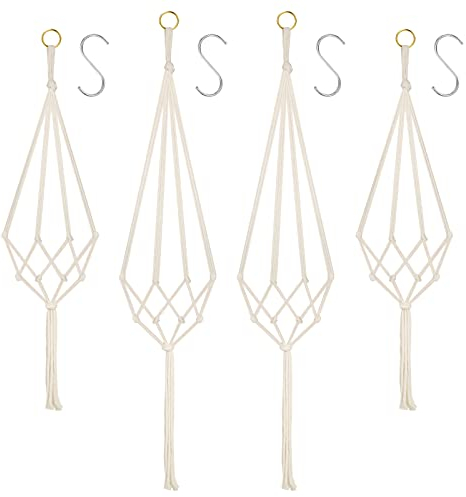 flintronic Hanging Planters Baskets, 4 Pack Cotton Rope Macrame Plant Hanger with 4 Hanging Hooks, Wall Hanging Flower Pot Holder for Indoor Outdoor Balcony Decoration - 80CM & 100CM