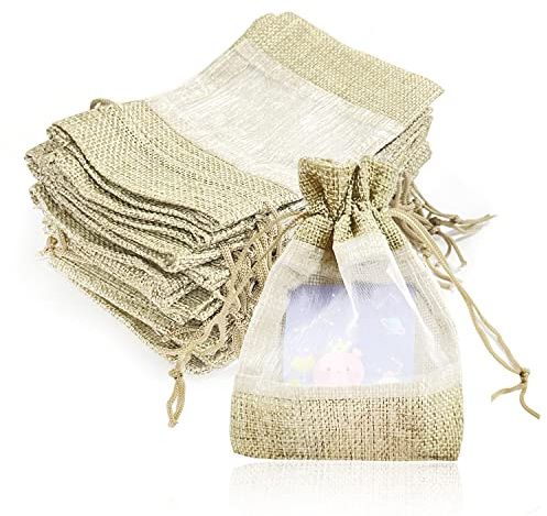 PFLYPF Organza-påsar i säckväv, 16 st sydda godispåsar av säckväv, organza presentpåsar med dragsko för smycken, återanvändbara godispåsar för prydnader, godis, godis