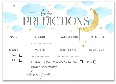 Baby Shower Game - Pack of 10 Whimsical Blue Twinkle Twinkle Little Star Baby Prediction Cards Baby Shower Games Boy (BSBLUEWHIMPRED10)