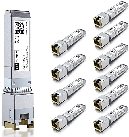 HiFiber 10x Modulo Transceiver SFP+ RJ45 10G, Chip Marvell 113C, 30m | Auto‑Negotiation 10G/5G/2,5G/1,25G,compatibile con Cisco SFP‑10G‑T‑S,Ubiquiti UniFi,TP‑Link,D‑Linke altri switch aperti