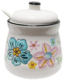 MaoYaMao Ceramic Sugar Bowl with Lid and Spoon Sugar Container Sugar Holder for Coffee Bar,Home and Kitchen 12oz