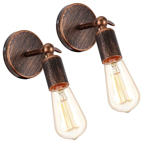 iDEGU 2 Pezzi Lampada da Parete Vintage Industriale Lampada a Muro in Metallo Applique da Parete Orientabile 180° E27 Illuminazione da Parete Interni per Camera da Letto Corridoio (Ruggine Bronzo)