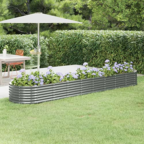 WIFSE Jardinière de Jardin Acier Enduit de Poudre 368x80x36 cm Gris - Grande Taille, Rectangulaire, sur Pieds, Potager, Balcon