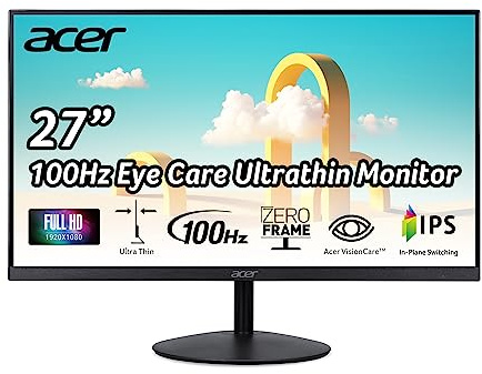 Acer SB272 Monitor IPS ZeroFrame para hogar y oficina FHD (1920 x 1080P) de 27 pulgadas | Tecnología AMD FreeSync | Diseño ultrafino | Respuesta de 100 Hz | Inclinación