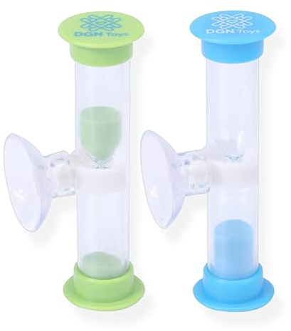 DGN Toys Sanduhren mit Saugnapf | Eieruhren |2 er Set | 2 min. Countdown |Sanduhr fürs Zähne Putzen für Kinder | Schule | Kita | Büro | zahnputzuhr | (Blau/Grün)