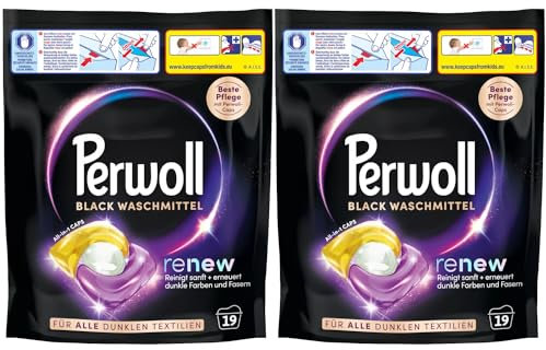 Perwoll Renew Caps Schwarz & Faser Waschmittel (2x19 Wäschen), sanft reinigende All-in-1 Waschmittel Caps zur Farbauffrischung und Faserglättung bei schwarzer & dunkler Wäsche
