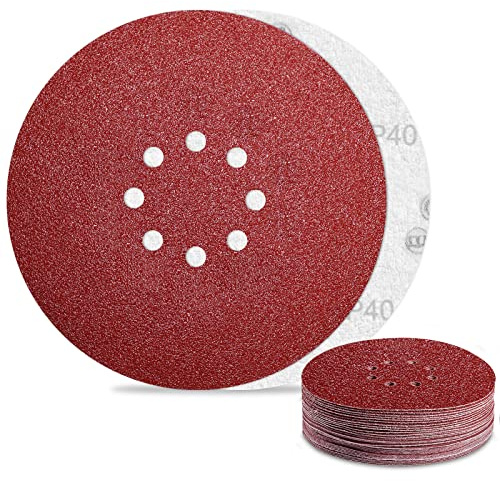 Discos Lija 225mm Grano 40 Papel de Lijas 8 Agujeros para Lijadora de Pared,Amoladoras Excéntricas(24 Piezas)