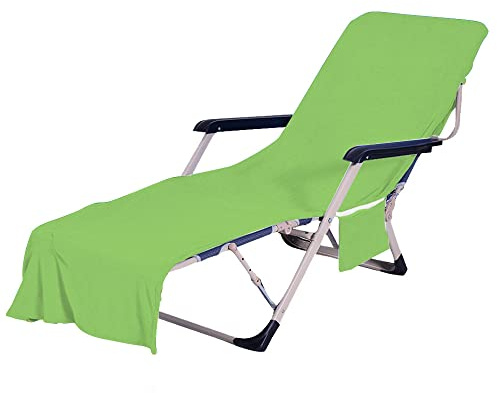 Morbuy Liegestuhl Handtuch mit Taschen, Einfarbig Strandtuch für Liegen Strandliegen Handtücher für Strandliegen, Mikrofaser Leicht Strandtuch für Schwimmbäder, Strände (75x210cm,Grün)