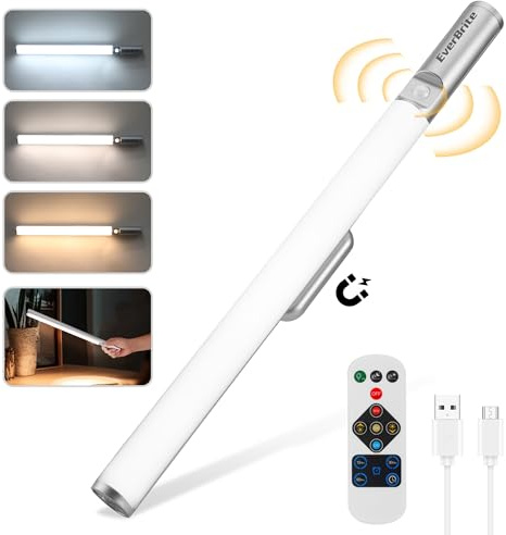 EverBrite Unterbauleuchte mit Bewegungsmelder und Fernbedienung | Unterschrank Beleuchtung mit 2600mAh Akku, 3 Farbtemperatur 3 Modi Unterschrank Beleuchtung für Küche, Schrank, Treppen