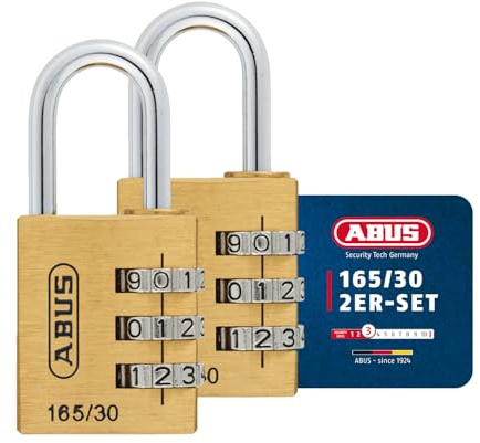 ABUS Zahlenschloss 165/30 - Vorhängeschloss aus Messing - mit individuell einstellbarem Zahlencode - Kofferschloss/Spindschloss - ABUS-Sicherheitslevel 3 (Packung mit 2)