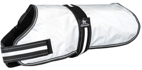 Knuffelwuff Hundemantel komplett reflektierend 85cm - Warmer Mantel mit Klettverschluss für kleine, mittelgroße und große Hunde - Wasserabweisend, Windabweisend - Sicherheitsweste mit Geschirrloch