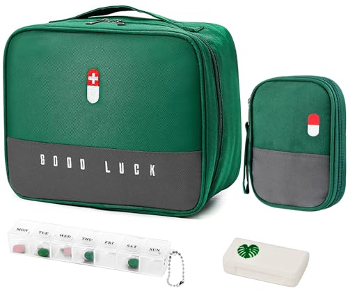 WuGU Borsa Pronto Soccorso, 2 Pezzi Kit di Primo Soccorso Vuota di Medicina (Grande+Mini), Porta Medicine da Viaggio con 2 Pillole Scatole Per Situazioni di Emergenza a Casa, Ufficio, Esterni