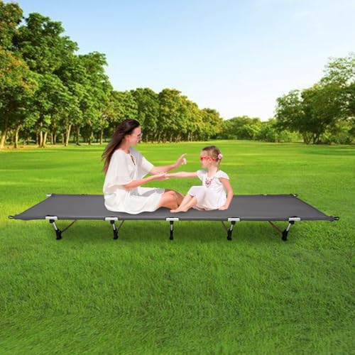 CuCummoo Feldbett Klappbar, Faltbar Gästebett bis 150 kg für Outdoor Strand und Garten,Belastbar Tragbar Tasche Liege Reise Bequem(Grau)