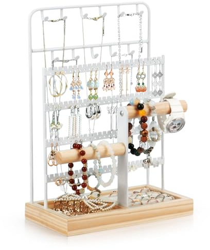 Fenghome Schmuckständer, Schmuck-Organisator Mehrschichtige Schmuckhalter Ohrring Aufbewahrung Ohrringhalter Kettenhalter für Ringe Ohrringe Armbänder Uhren und Accessoires (Weiß)
