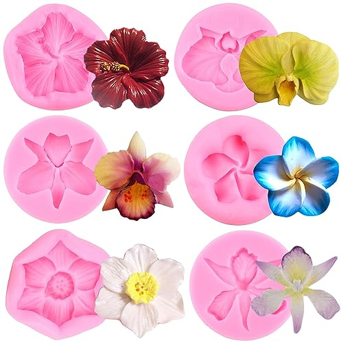 RFGHAC Lot de 6 moules en silicone en forme de fleur d'orchidée pour décoration de gâteaux, cupcakes, bonbon, pâte à sucre, pâte à sucre