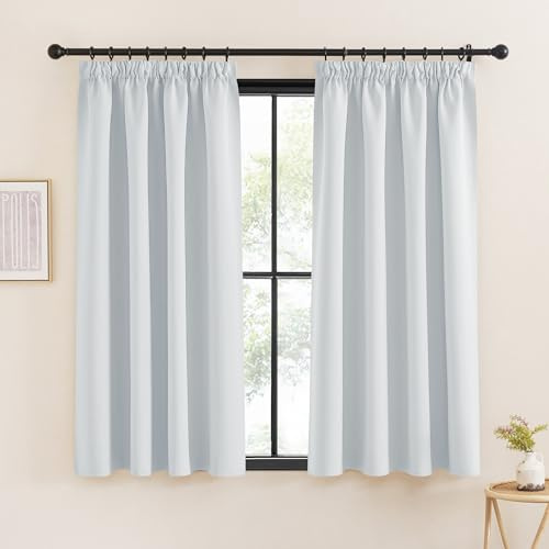 KGORGE Tende da Cucina Corta per Finestra Salotto Moderne 2 Pezzi L 140 x A 145 CM Tenda Termica Isolante per Interni Curtains con Fettuccia, Grigio Perla