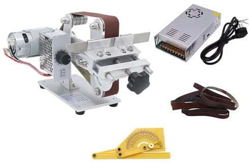 Ponceuse à Bande, Mini Affûteuse de Couteaux à Angle Fixe, Ponceuse à Bande, Polisseuse, Machine à Polir Avec Adaptateur Secteur 360W 533x30mm