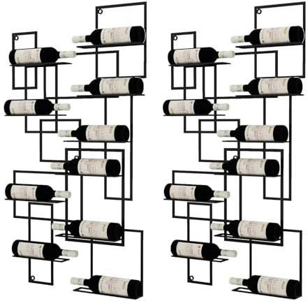 amhricho Wand montiertes Weinregal, halbrundes mehrschichtiges Weinregal mit Weinglashaken, Weinflaschen-Präsentationsregal aus Eisen, geeignet für Küche, Bar, Café (ohne Glühbirnen) (Black, 2pcs)
