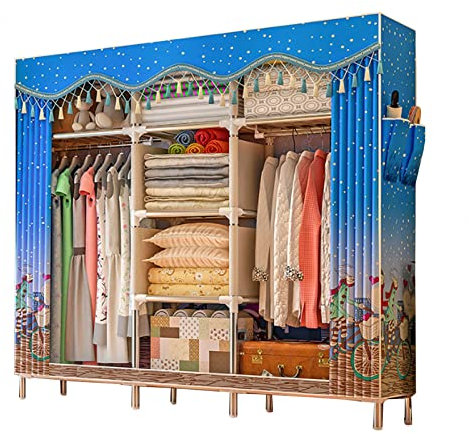 Kleiderschrank Tragbare Kleiderschränke aus Segeltuch, Faltbarer Kleiderschrank, Schrank-Aufbewahrungsorganisator mit Kleiderstange, Stoffbezug für Kleidung, Taschen, Schuhe,A-168x46x172cm