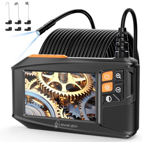 Ennovor Endoscope, 4.3'' IPS Screen Inspection Camera, 1920P HD Digital Borescope, No App No Wifi Inspection Camera with 8 Adjust LED Lights, IP67 Semi-Rigid Cable Waterproof Drain Camera (32.8ft/10m)