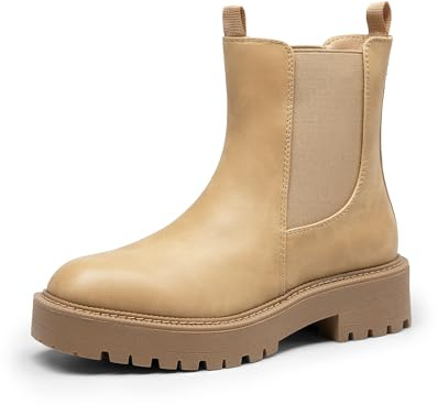 DREAM PAIRS Bottes Femme Chelsea Confortables à Talon Bas Chaussures à Enfiler Style Classique Bottines à Cheville pour Automne Hiver,Size 40,Nu-Nubuck,SDAB2412W