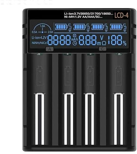 Cargador rápido de pilas AA/AAA, 4 slots, compatible con múltiples baterías, ideal para cargar pilas de manera eficiente y rápida.