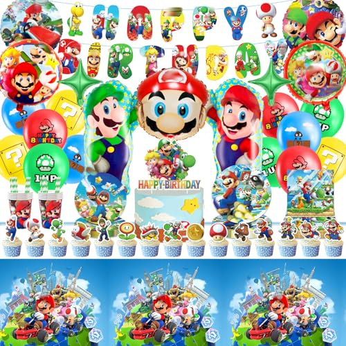 99 Pieces Birthday Decorations, Super Theme Party Tableware Set Party Supplies, Super Birthday Decorations with Cake Toppers Napkins Birth day Banner Plates Tableware for 10 Guests