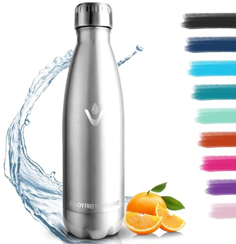 Borraccia Termica, 500ml Borraccia Acciaio Inox, Borraccia Palestra senza Perdite & BPA, Borracce Termiche, Bottiglia Termica per Scuola, Ciclismo, Lavoro - Bevande Calde per 12 Ore & Fredde 24 Ore