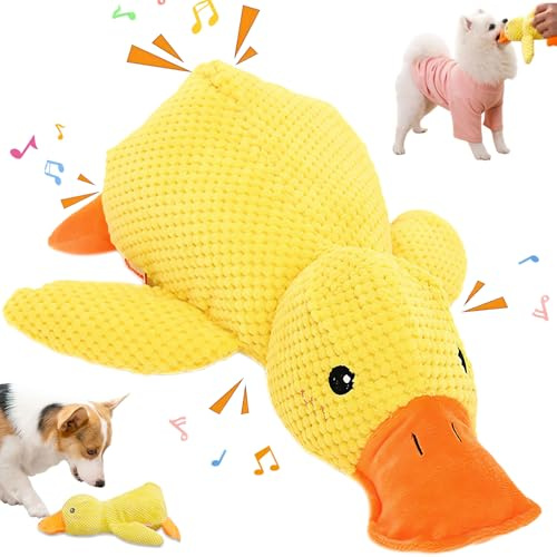 Beojonvy Anti Stress Ente Hund, Interaktives Hundespielzeug Unzerstörbar, Quietschspielzeug Hund Kuscheltier, Ente für Hunde, Dog Toys für Kleine, Mittlere, Große Hunde-Gelbe S