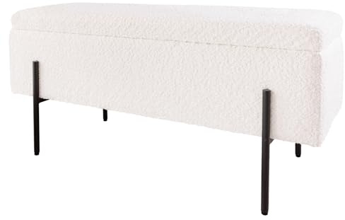 Truhenbank LOFT - 100cm - weiß - Bouclé Metall-Beine Stauraum | montiert geliefert, hohe Belastbarkeit, Schaumstoffpolsterung, stabiles Gestell, Bouclé-Bezug, vielseitig einsetzbar