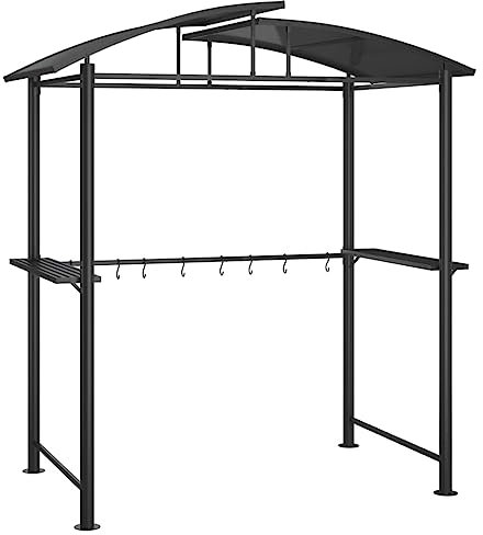 Massbinet Pavillon Grillpavillon mit Seitenregalen Anthrazit 210x114x230 cm Stahl