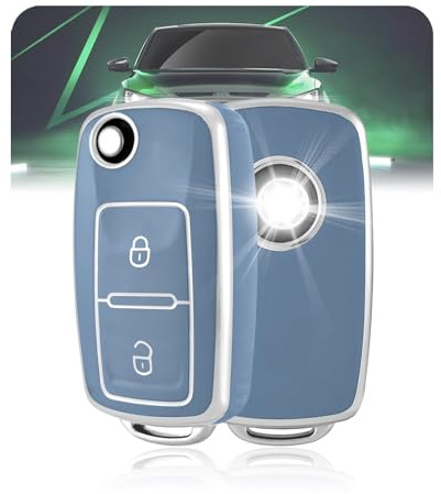 LELNOOS Autoschlüssel Hülle, Silikon Schlüsselhülle Schutz Schlüsselcover für VW Volkswagen Golf 4 5 6 Polo Up Caddy T5 T6 Tiguan Beetle Passat Scirocco Seat Ibiza Leon Skoda Fabia, 2 Tasten