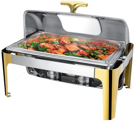 Kommerzielle Edelstahl Chafing Dishes mit Deckel - Speisenwärmer für Buffet, Partys, Catering - Inklusive Warmhalteschalen, ideal für Abendessen zu Hause